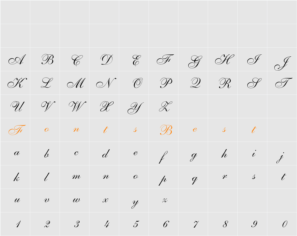 Nelson Script Character Map