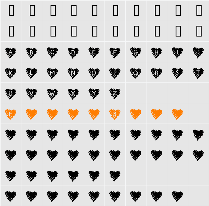 KR Scribble Heart Character Map