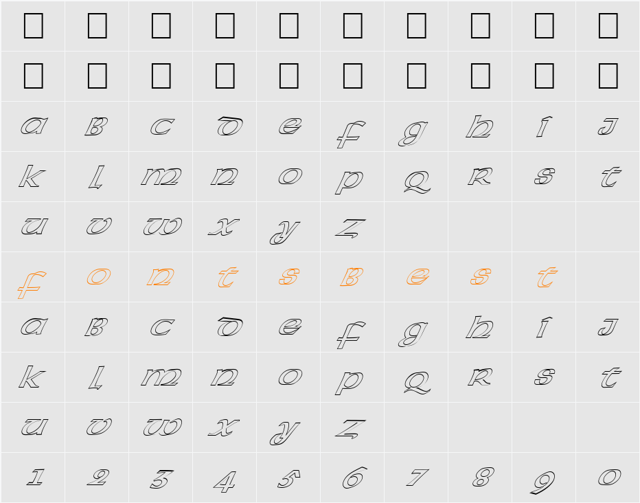 FZ BASIC 43 HOLLOW ITALIC Character Map