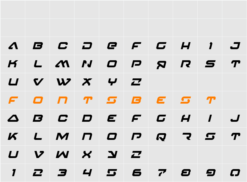 4114 Blaster Bold Italic Character Map