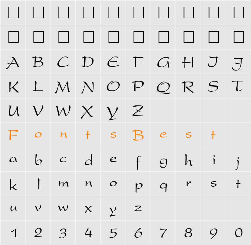 Preston Script Character Map