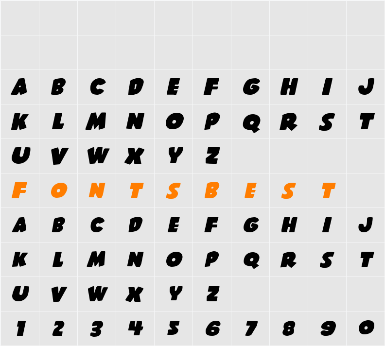 Shablagoo Expanded Italic Character Map