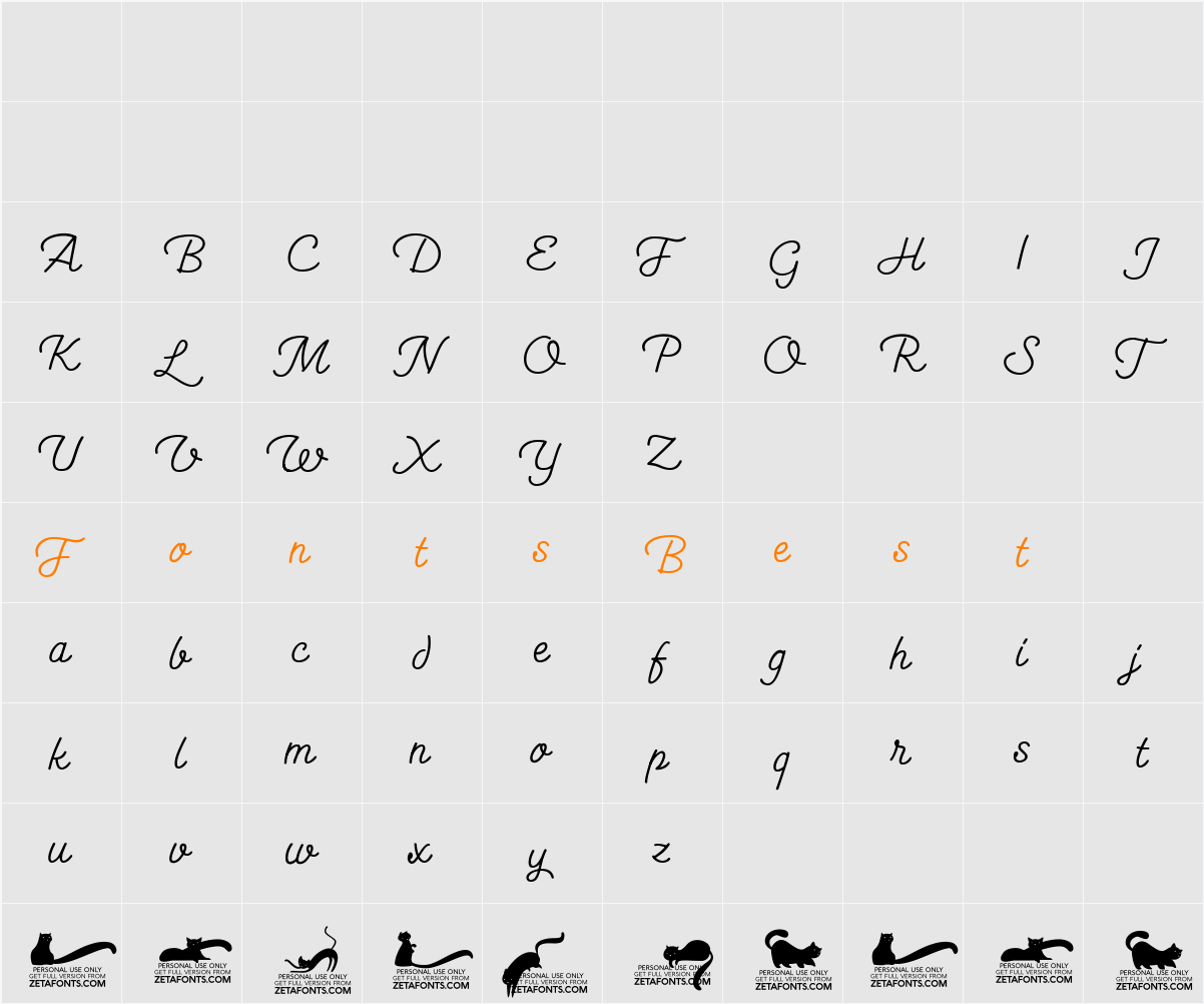 Kitten Swash Monoline Character Map