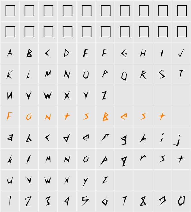 StingerLight Character Map