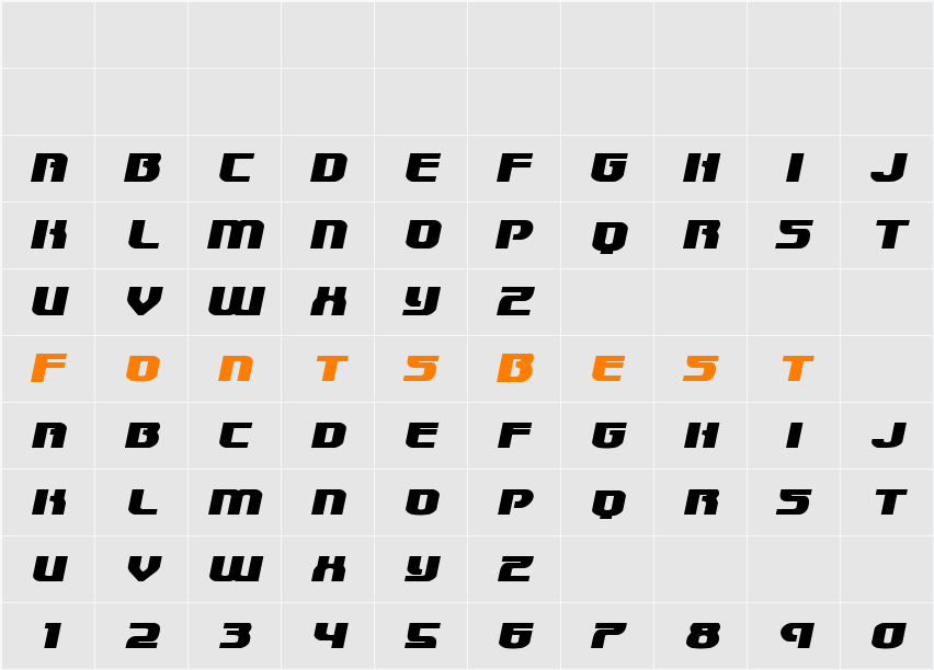 Speedwagon Extra-Expanded Italic Character Map
