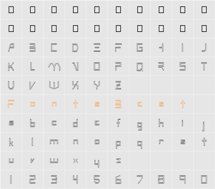 FZ DIGITAL 7 HOLLOW Character Map