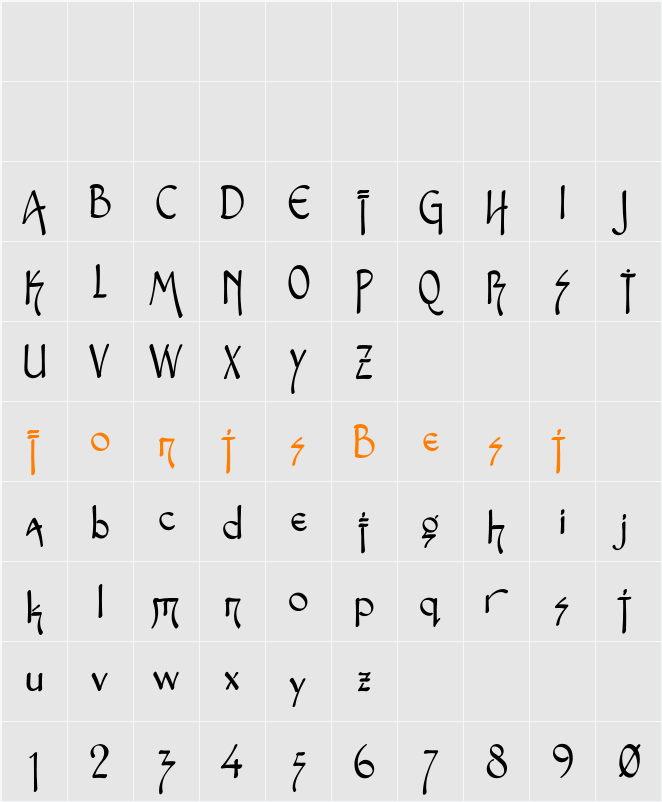 Fontasia Three Script Character Map