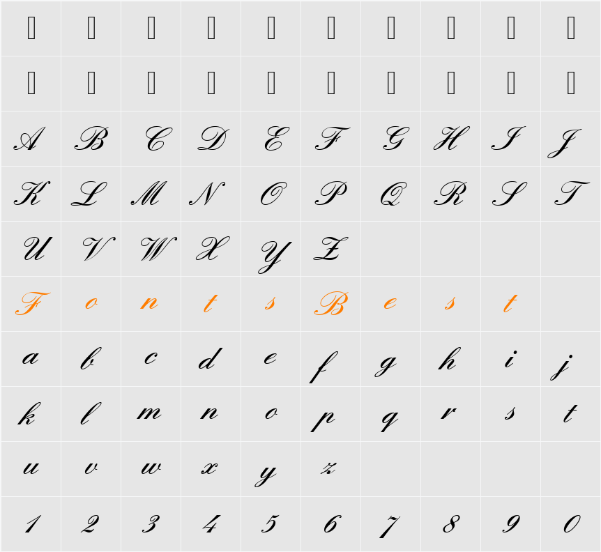 EnglischeSchTDemBol Character Map