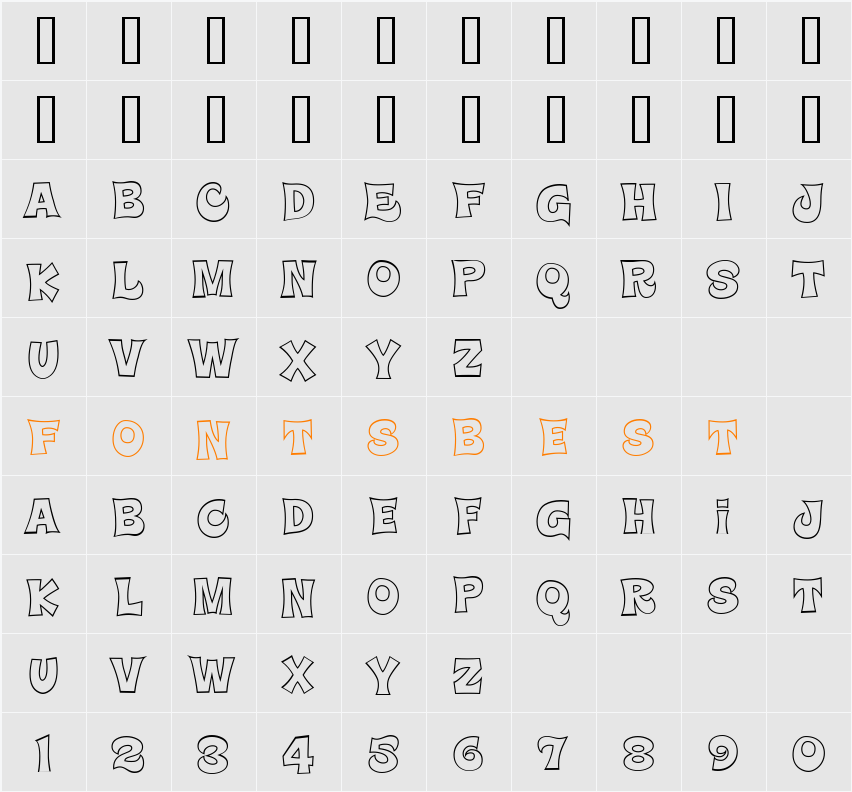 Super Delicious BTN Outline Character Map