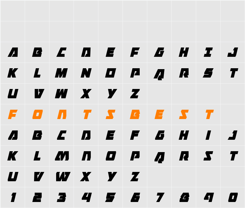 Eagle Strike Condensed Italic Character Map