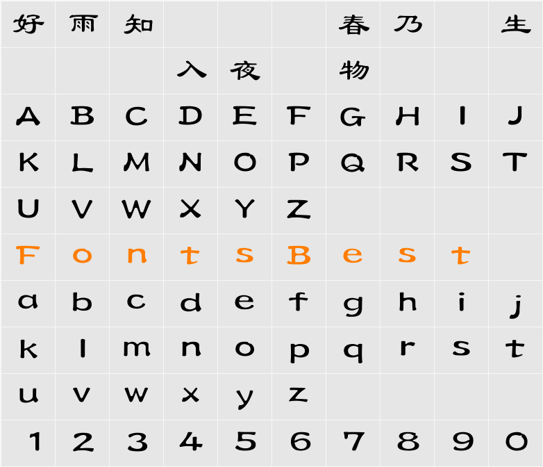 HanWang FangLiSuMedium-Gb5 Character Map