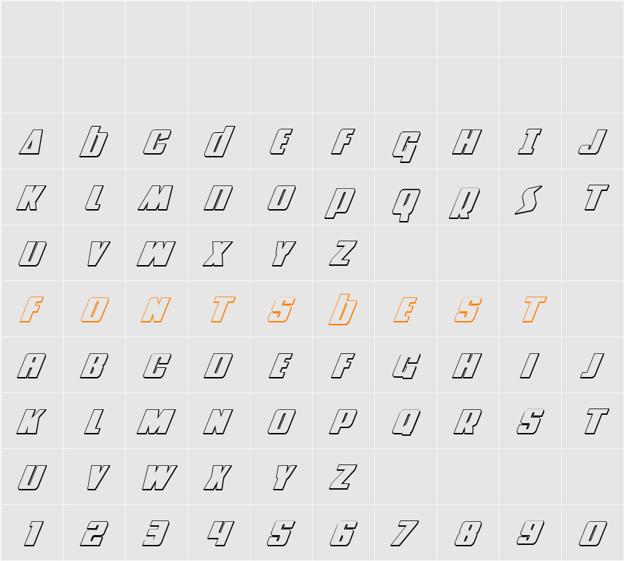 Power Lord 3D Italic Character Map