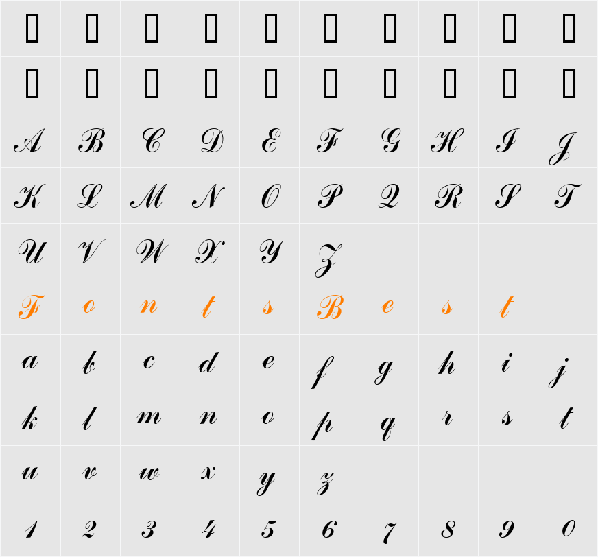 Handscript SF Character Map