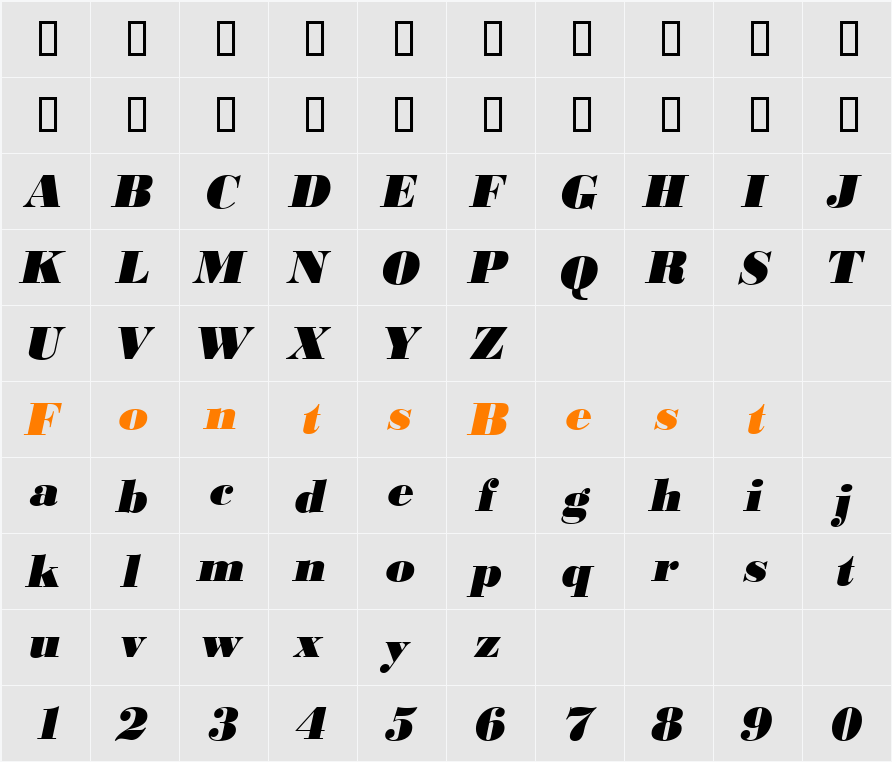 BodoniStd-Xbold Character Map