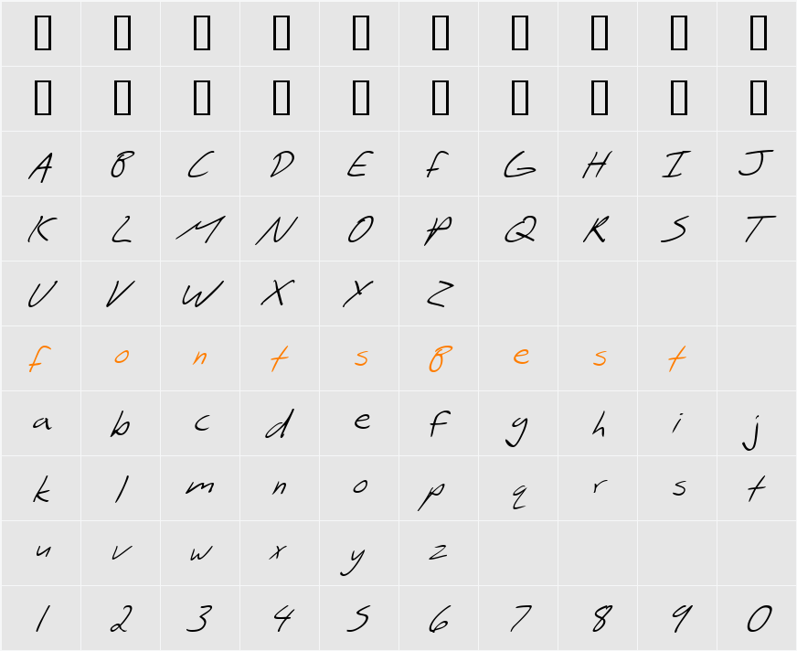 SF Scribbled Sans Character Map