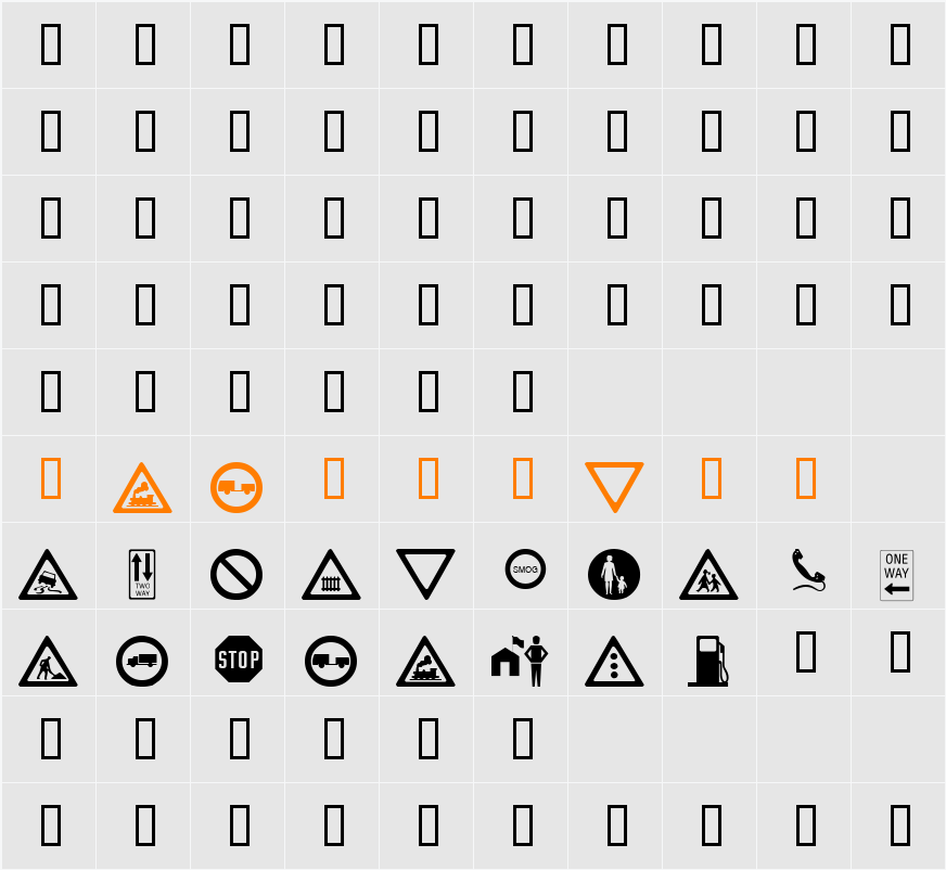 wmroadsigns Character Map