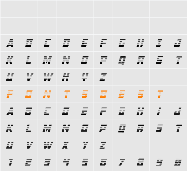 Buchanan Gradient Italic Character Map