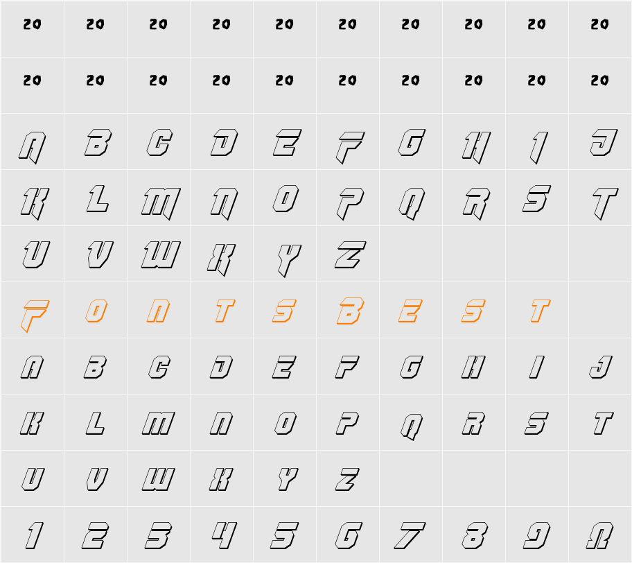 OmegaForce 3D Italic Character Map