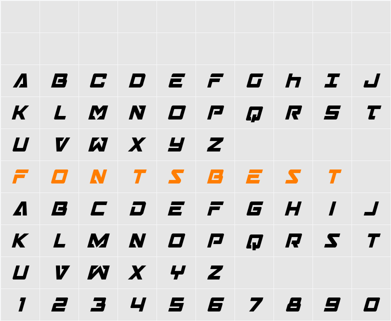 Trans-America Condensed Italic Character Map