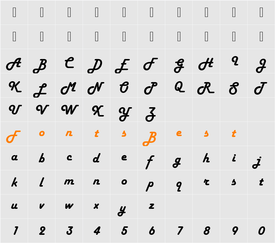Harlow Solid Italic Character Map