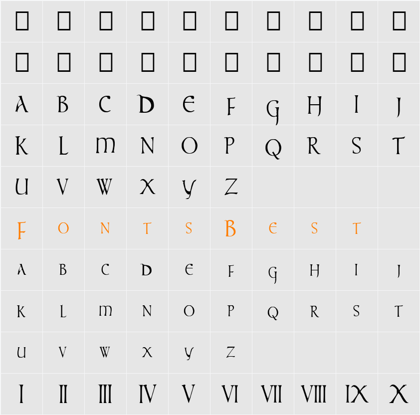 times new vespasian Character Map