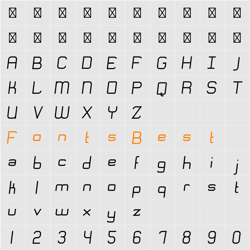 Engadi Oblique Character Map