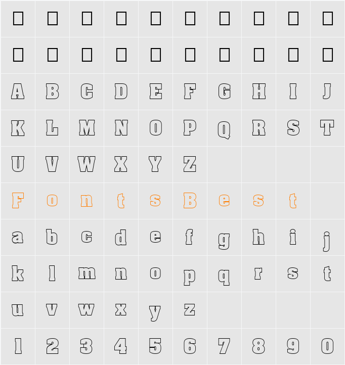 FZ BASIC 52 HOLLOW Character Map