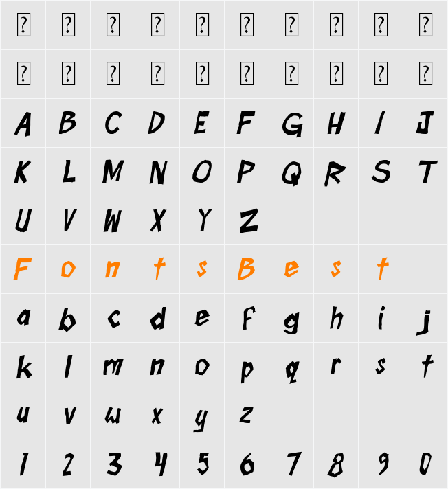 Boom Tank Character Map