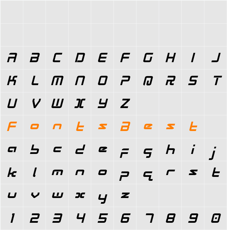 Radio Space Bold Italic Character Map