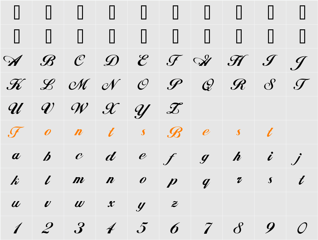 GE Signature Script Character Map