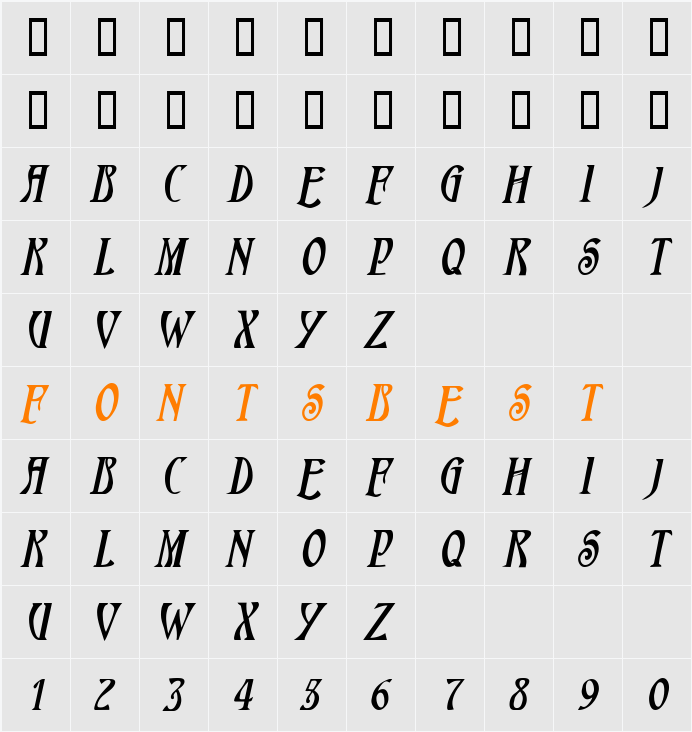HardinCaps Character Map