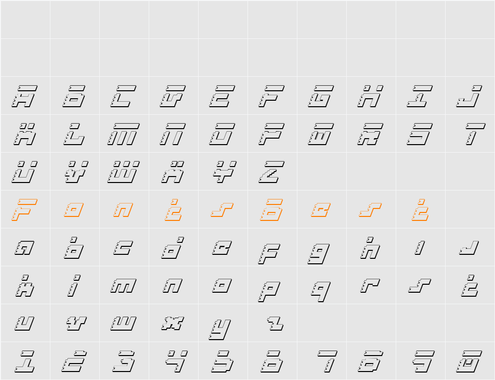 Roid Rage Shadow Italic Character Map