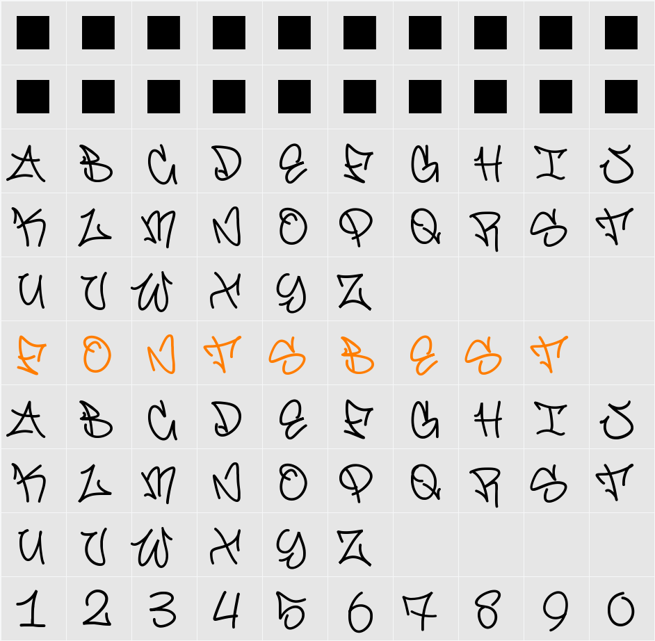 Graffiti font Character Map