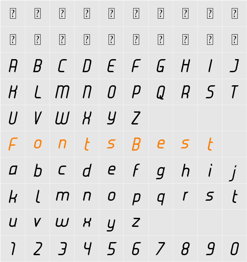JUICE Italic Character Map