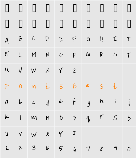 EmileeHandwriting Character Map