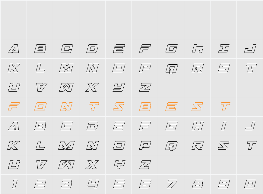 Trans-America Outline Italic Character Map