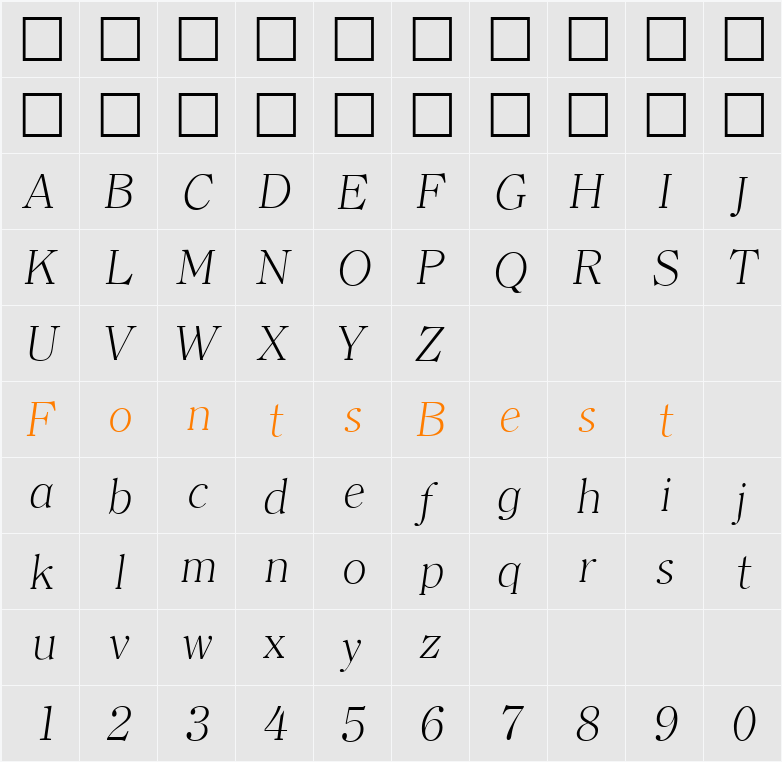Clerface-XlightIta Character Map