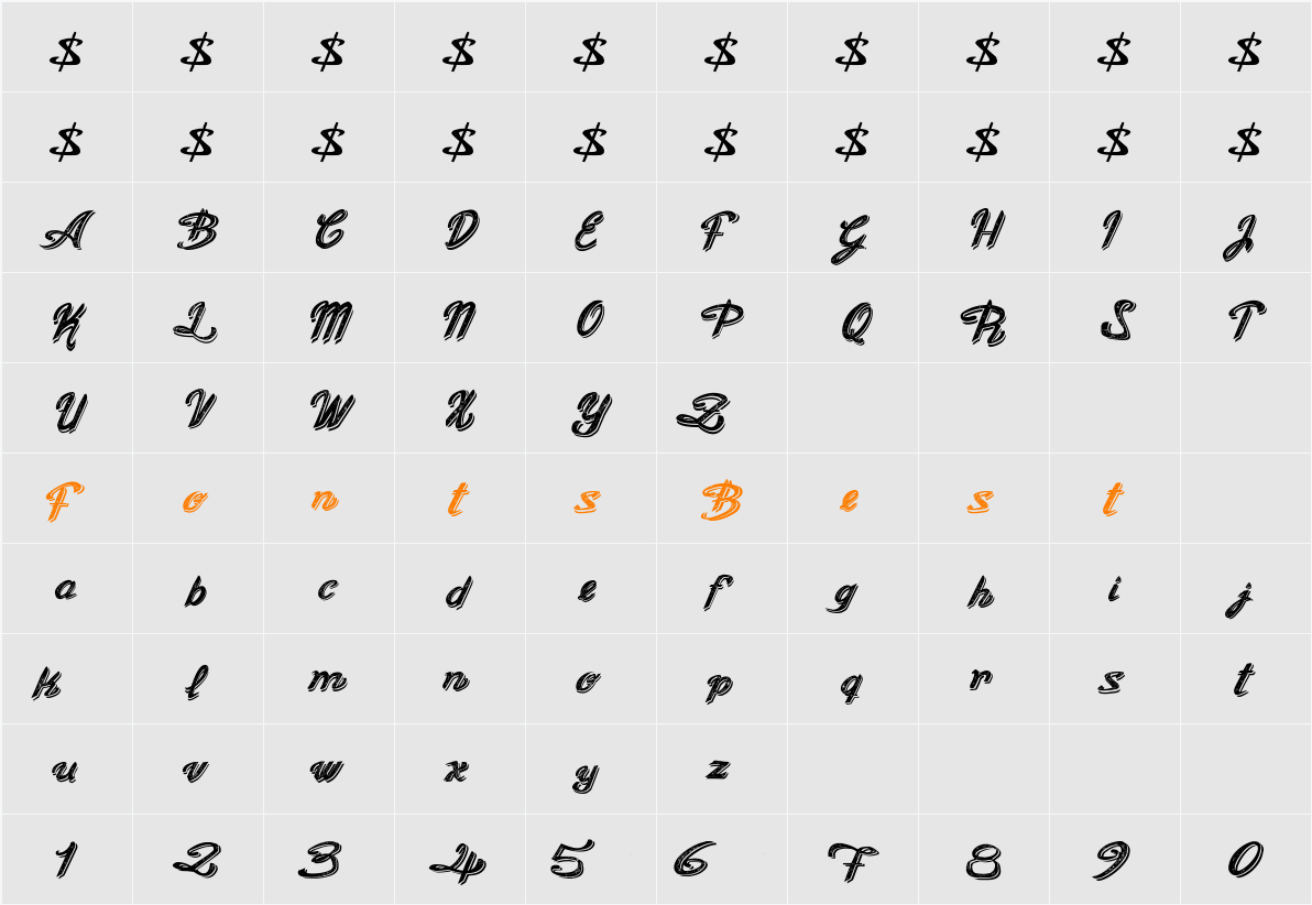 Old Figaro Cursive Character Map