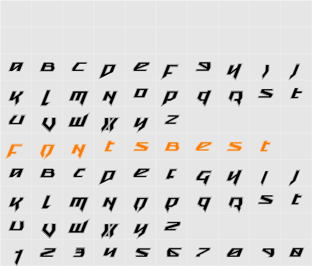 Snubfighter Academy Italic Character Map