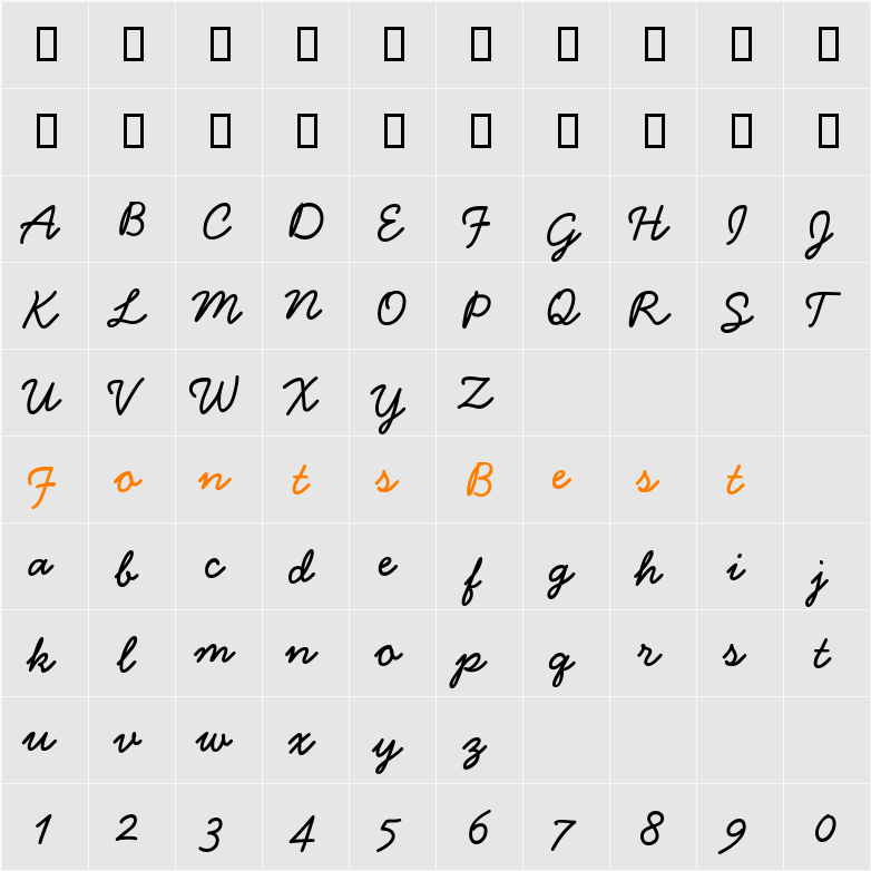 Handsome Bold Character Map