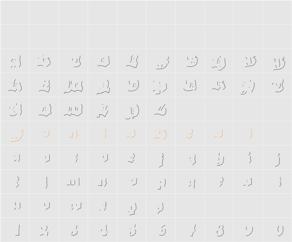Grobe Hand Character Map