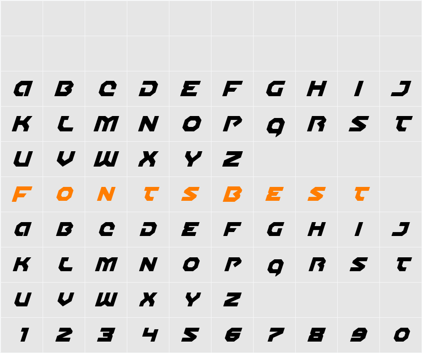Gunner Storm Italic Character Map