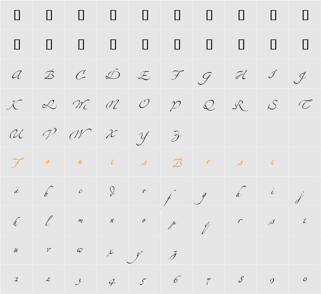 LTZapfino Four Character Map