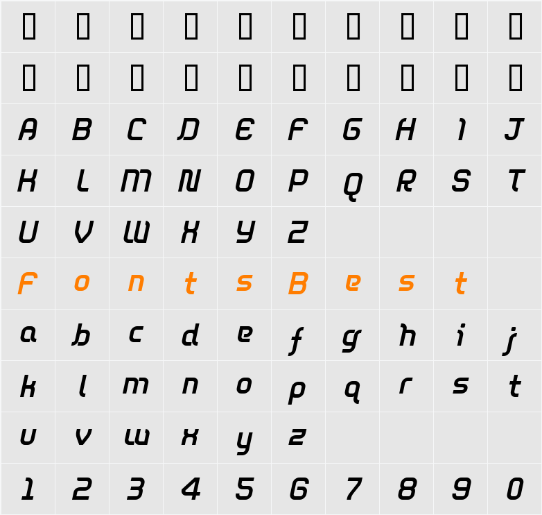 DieppeRegular Oblique Character Map