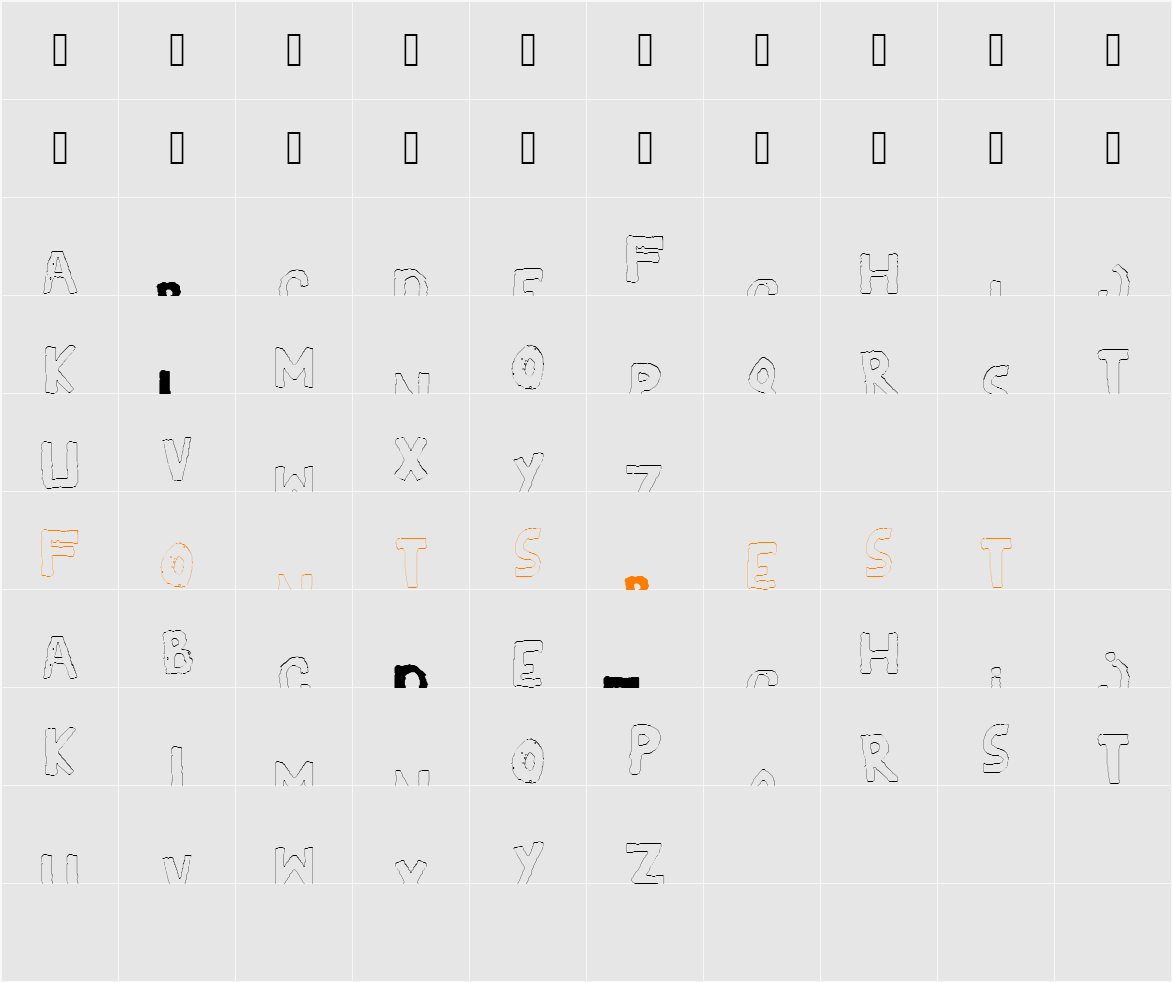 YES_outlineshaken Character Map