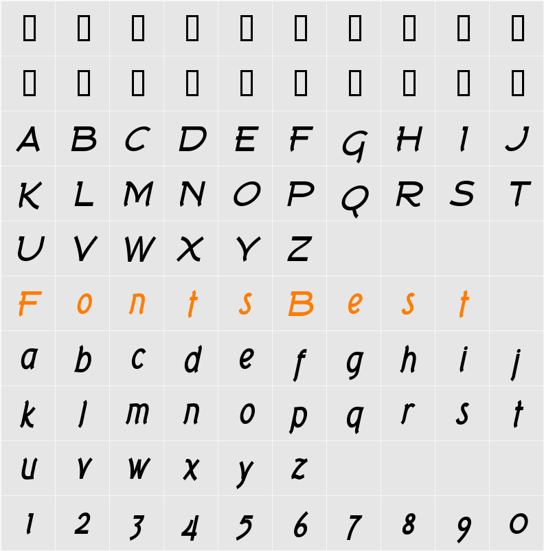 Tork Character Map