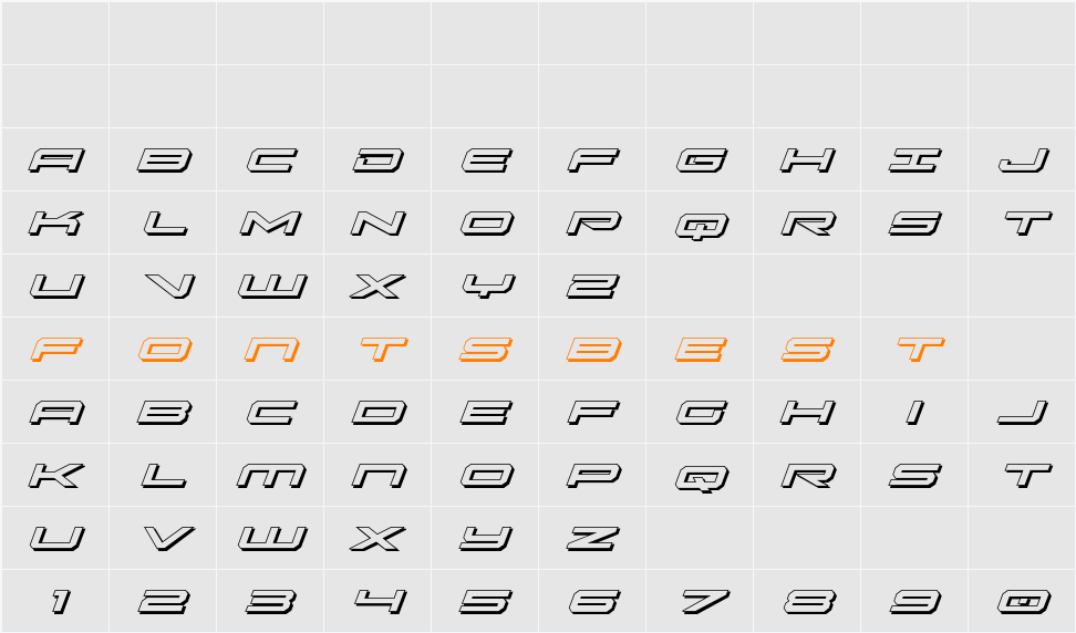 Oramac Shadow Italic Character Map