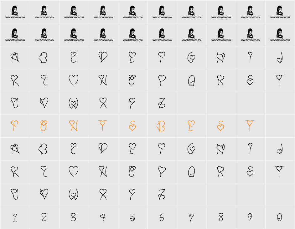 Sweet Heart Character Map