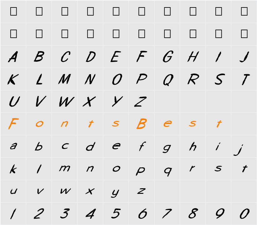 FZ HAND 7 MANGLED ITALIC Character Map