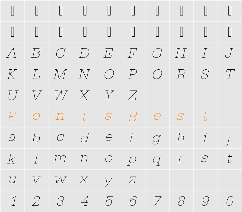 URWEgyptienneTExtLigWid Character Map